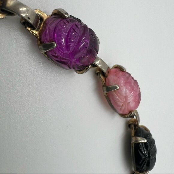 Vintage Gold Tone Coro Scarab Bracelet - Multicolor Signed - Picture 4 of 8